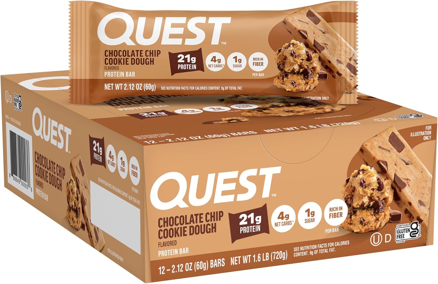Quest Nutrition Chocolate Chip Cookie Dough Protein Bars (12 Count)