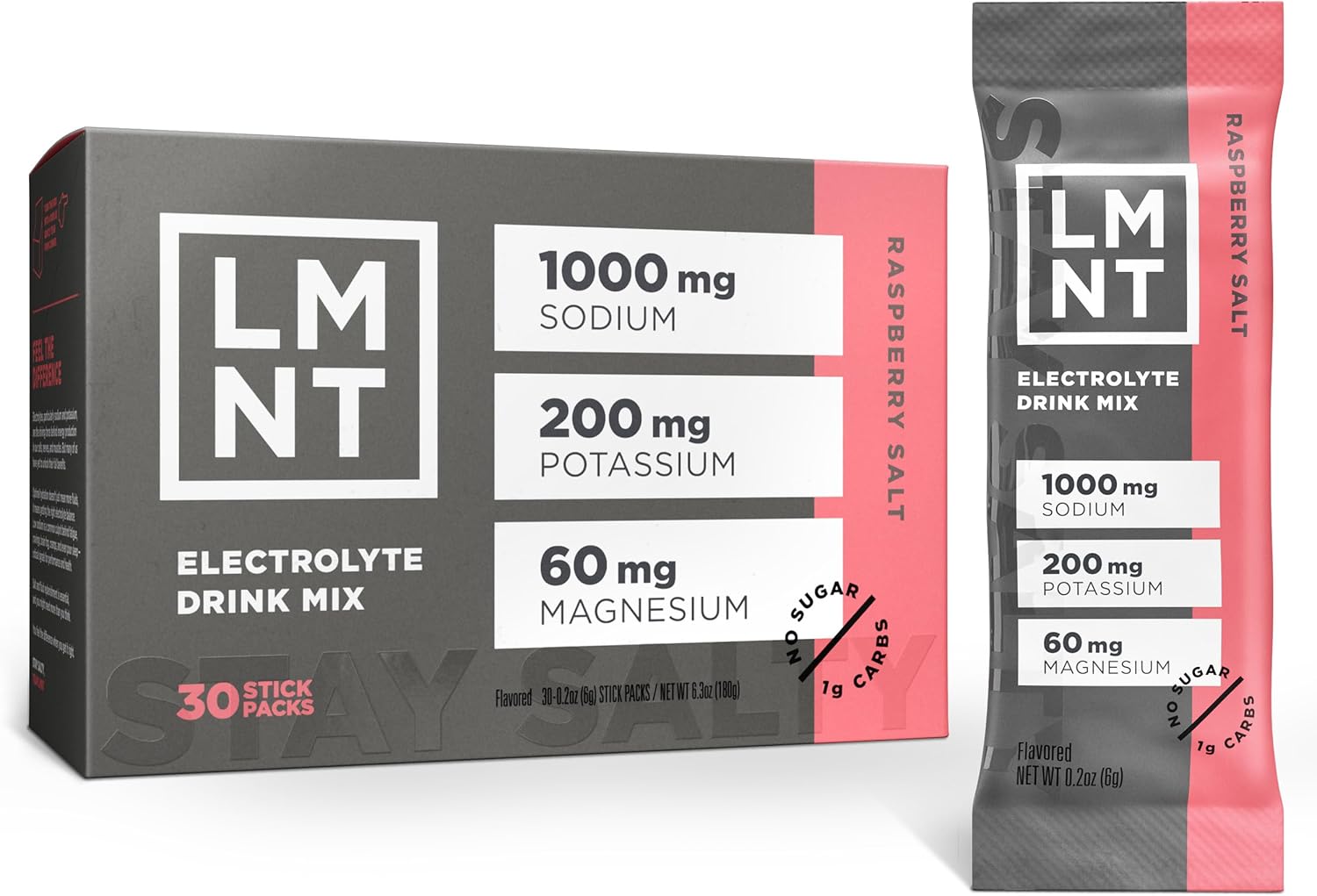 LMNT Zero Sugar Electrolytes, Raspberry Salt (30 Count)